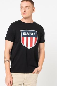 Gant, Tricou de bumbac cu imprimeu logo, Negru/Bleumarin/Rosu