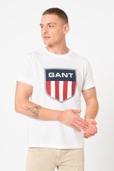 Gant, Tricou de bumbac cu imprimeu logo, Alb/Rosu/Bleumarin