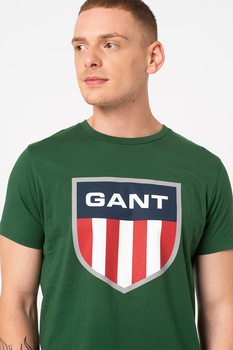 Gant, Tricou de bumbac cu imprimeu logo, Verde/Bleumarin/Rosu