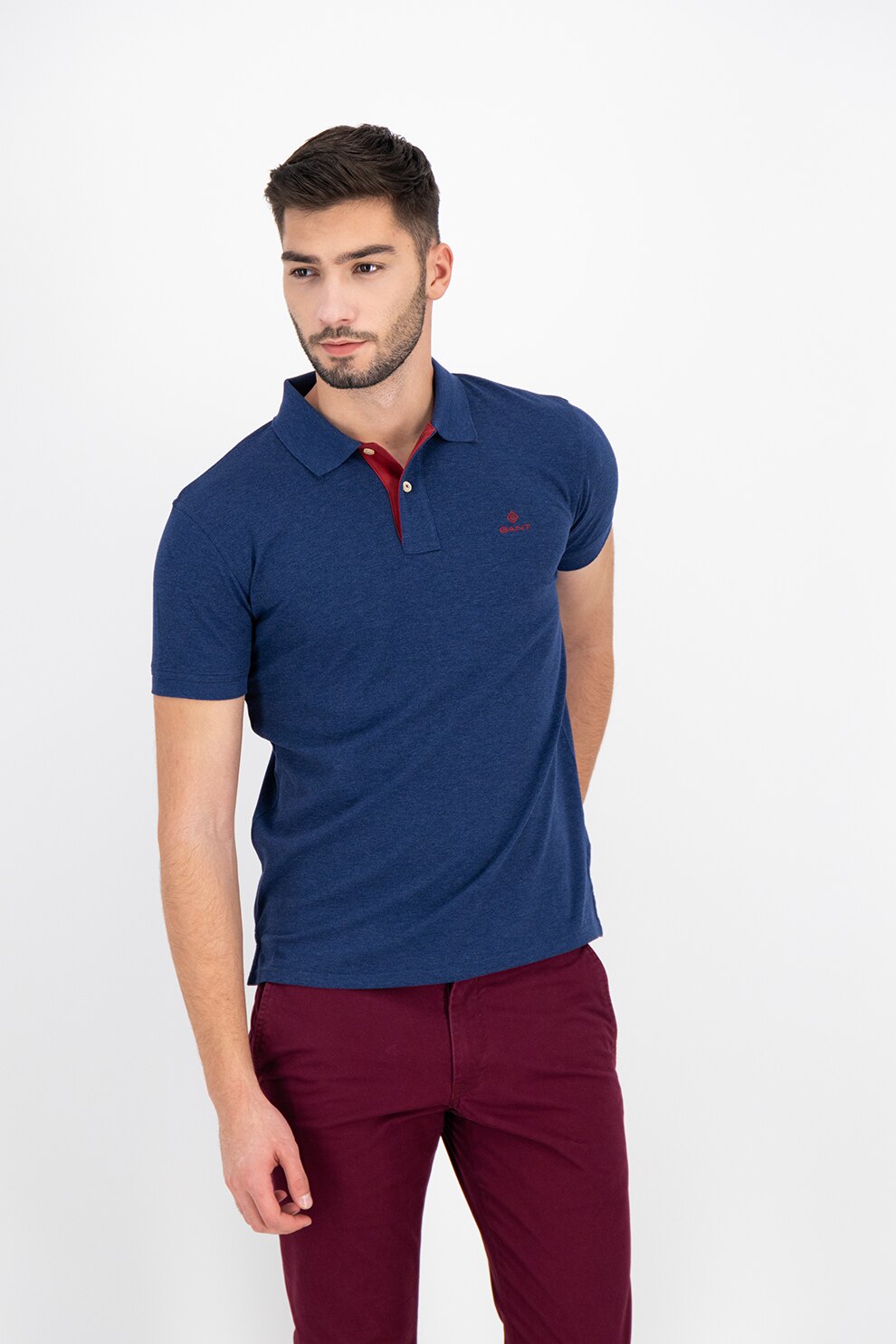 Gant, Tricou polo regular fit cu logo brodat, Bleumarin inchis