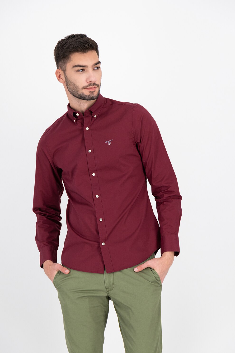 Gant, Camasa slim fit cu logo brodat, Violet tyrian