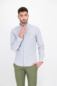 Gant, Camasa slim fit cu dungi, Gri inchis/Alb Gant, Camasa slim fit cu dungi, Gri inchis/Alb