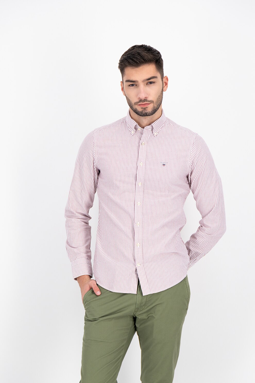 Gant, Camasa slim fit cu dungi, Violet tyrian/Alb