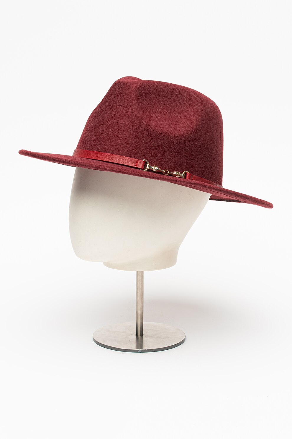 Trussardi, Palarie uni de piele intoarsa ecologica, Rosu Bordeaux/Rosu inchis