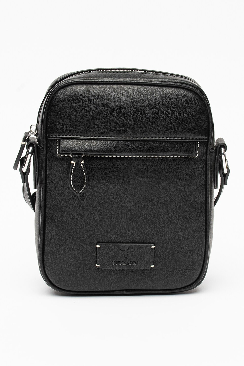 Trussardi, Geanta crossbody de piele ecologica cu model uni, Negru