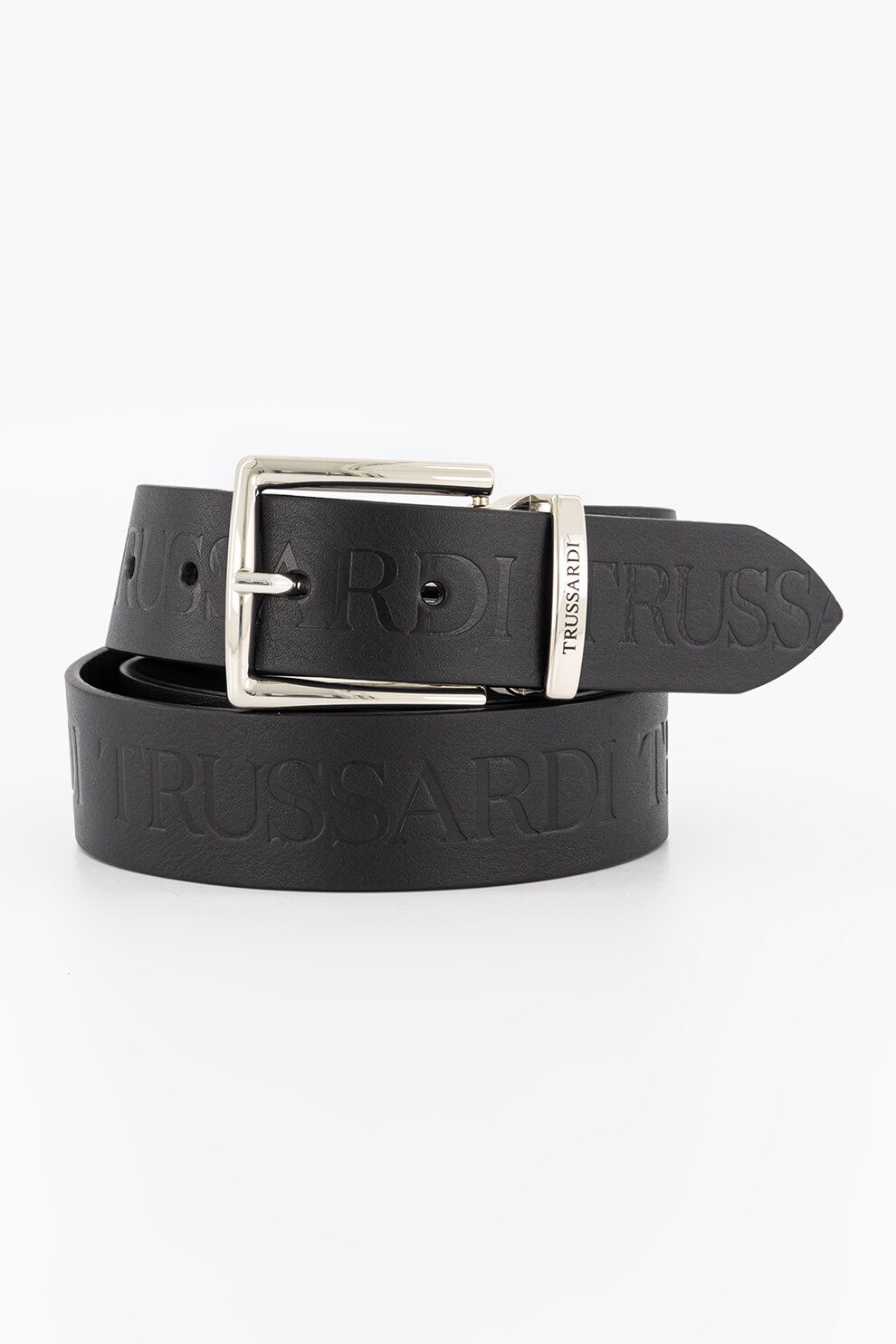 Trussardi, Curea de piele cu logo stantat, Negru, 90 Standard