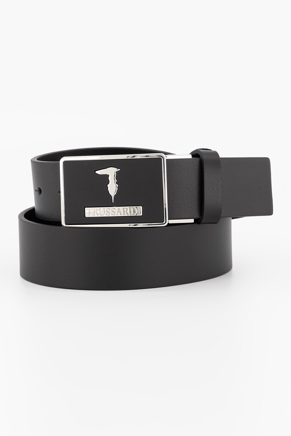 Trussardi, Curea de piele cu catarama metalica, Negru, 95 Standard