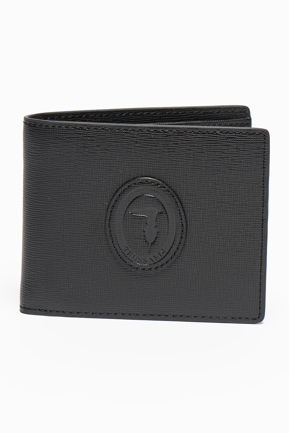 Trussardi, Portofel pliabil de piele ecologica Urban, Negru