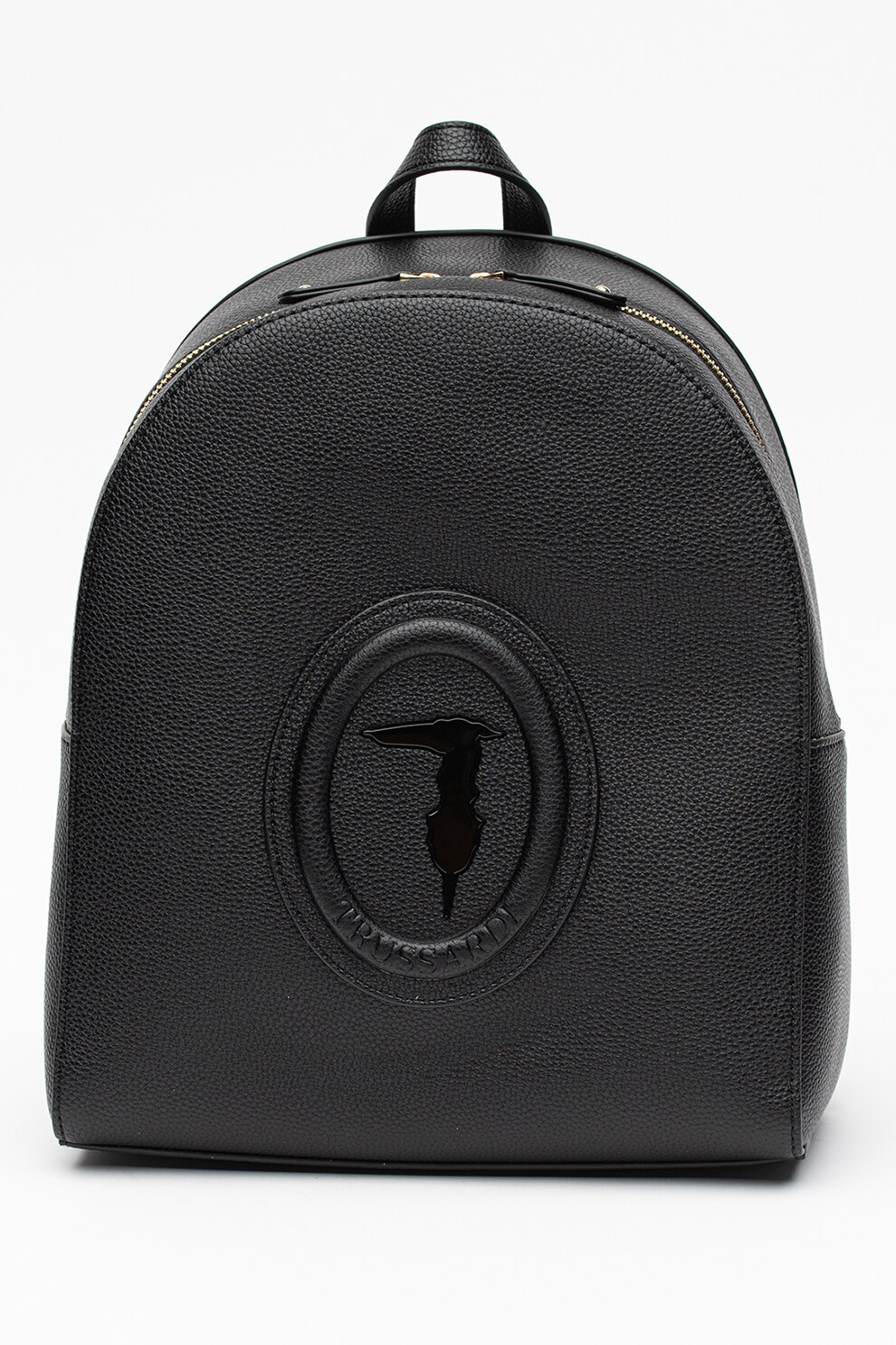 Trussardi, Rucsac de piele ecologica cu aplicatie logo Lisbona, Negru