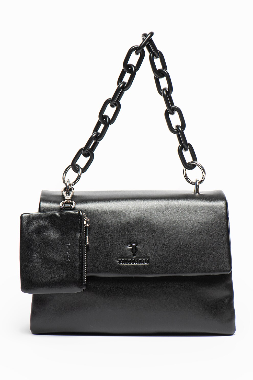 Trussardi, Geanta de umar cu maner de lant si bareta detasabila Claire, Negru