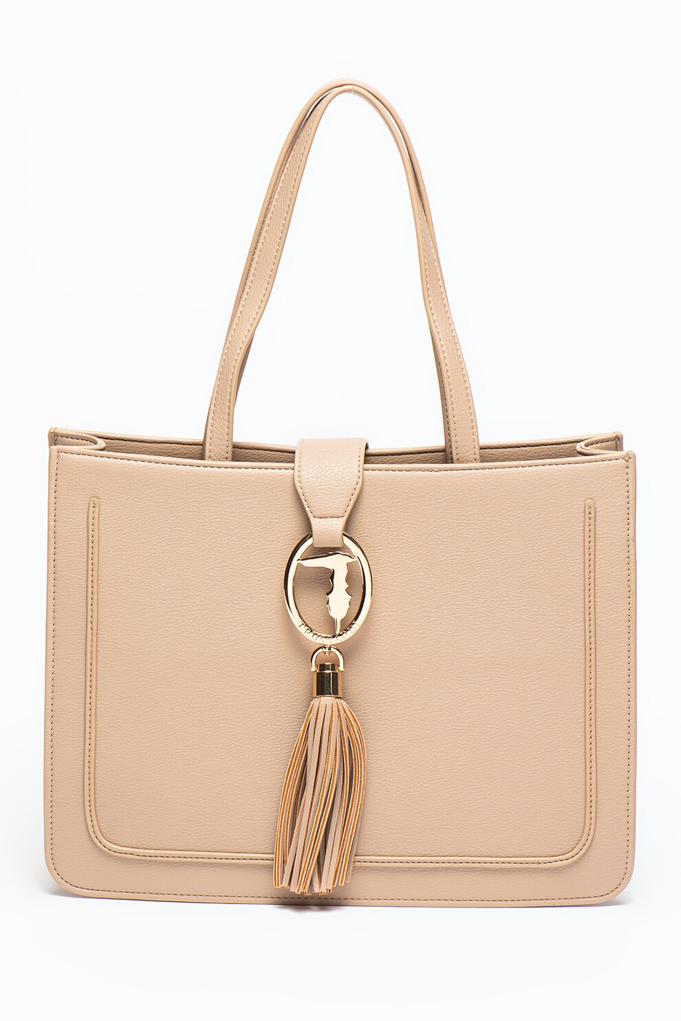 Trussardi, Geanta shopper de piele ecologica Ellie, Maro nisip