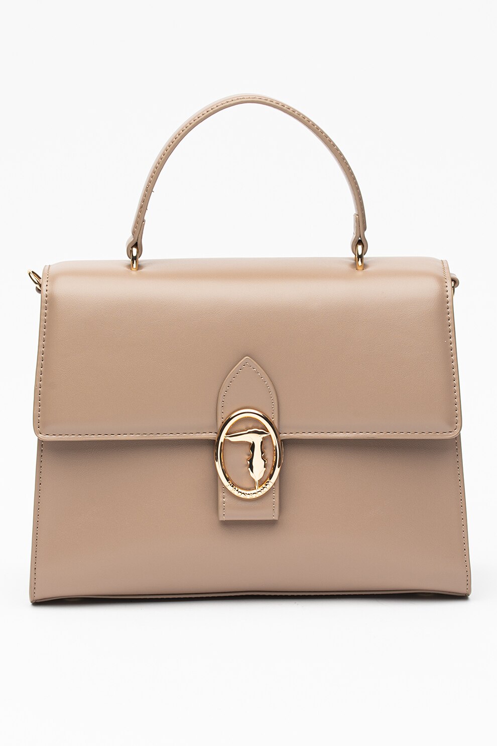 Trussardi, Geanta tote de piele ecologica cu clapa Grace, Taupe