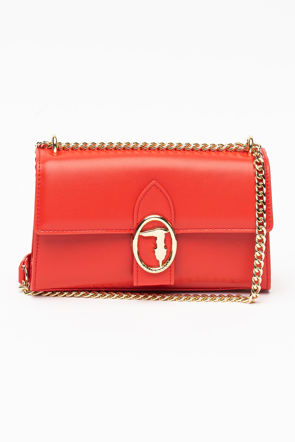 Trussardi, Geanta de umar cu bareta din lant Grace, Rosu