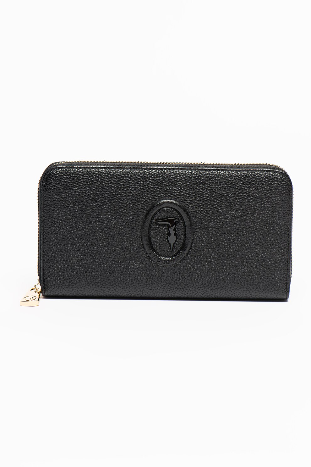 Trussardi, Portofel de piele ecologica cu logo Lisbona, Negru