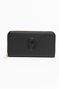 Trussardi, Portofel de piele ecologica cu logo Lisbona, Negru Trussardi, Portofel de piele ecologica cu logo Lisbona, Negru