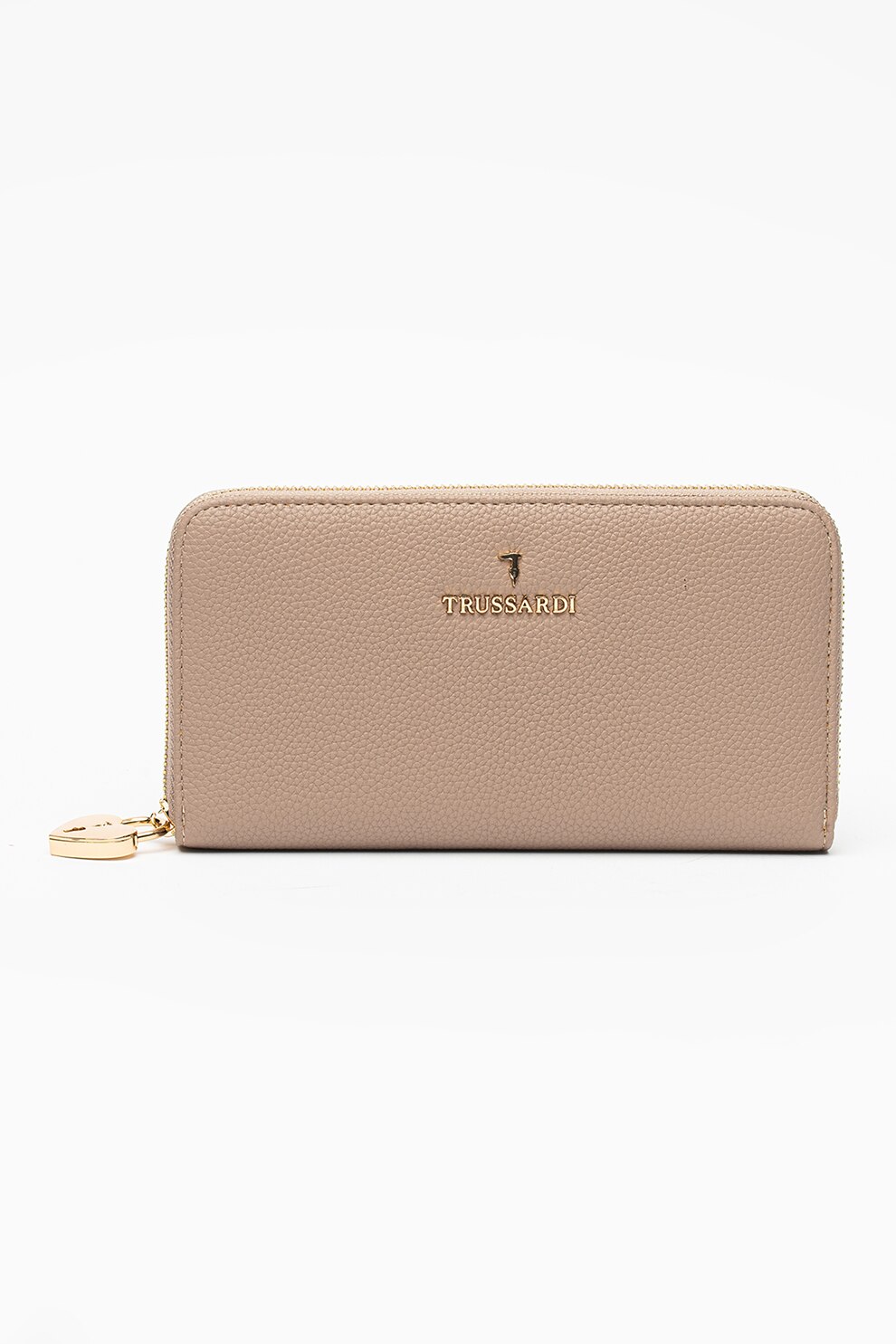 Trussardi, Portofel de piele ecologica cu fermoar Lily, Maro taupe deschis