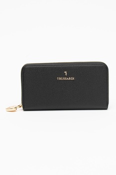 Trussardi, Portofel de piele ecologica cu fermoar Lily, Negru Trussardi, Portofel de piele ecologica cu fermoar Lily, Negru