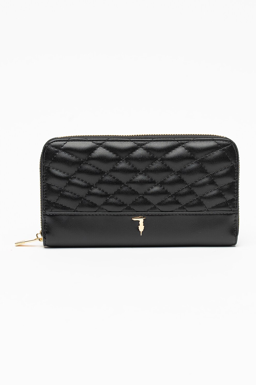 Trussardi, Portofel cu fermoar si aspect matlasat Daisy, Negru