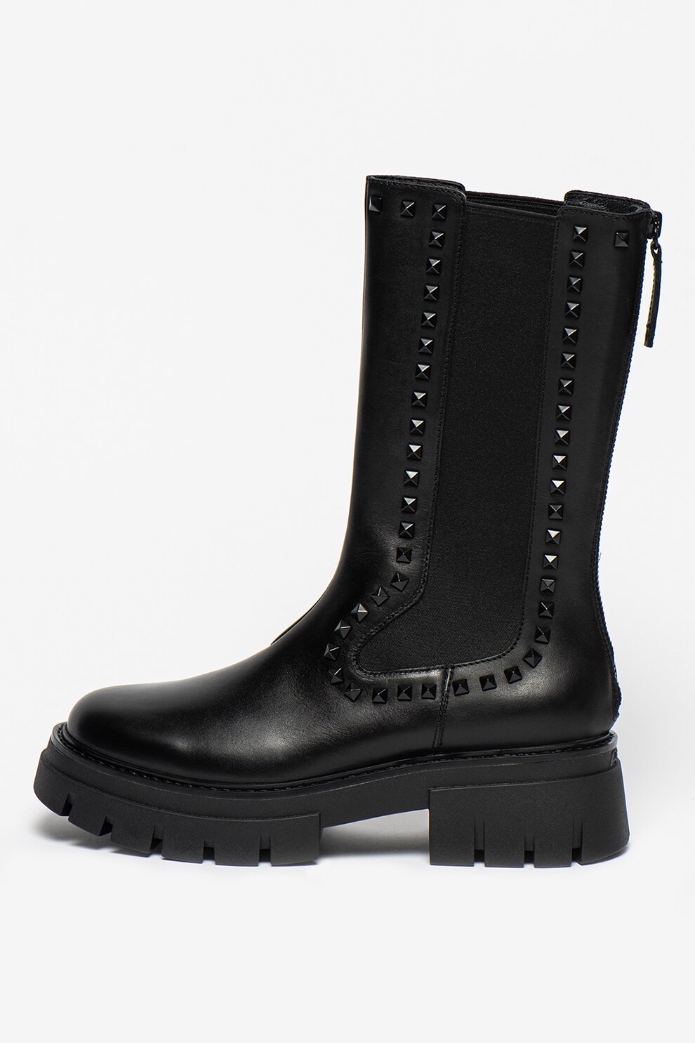 ASH, Cizme mid-calf de piele cu tinte Lennox, Negru