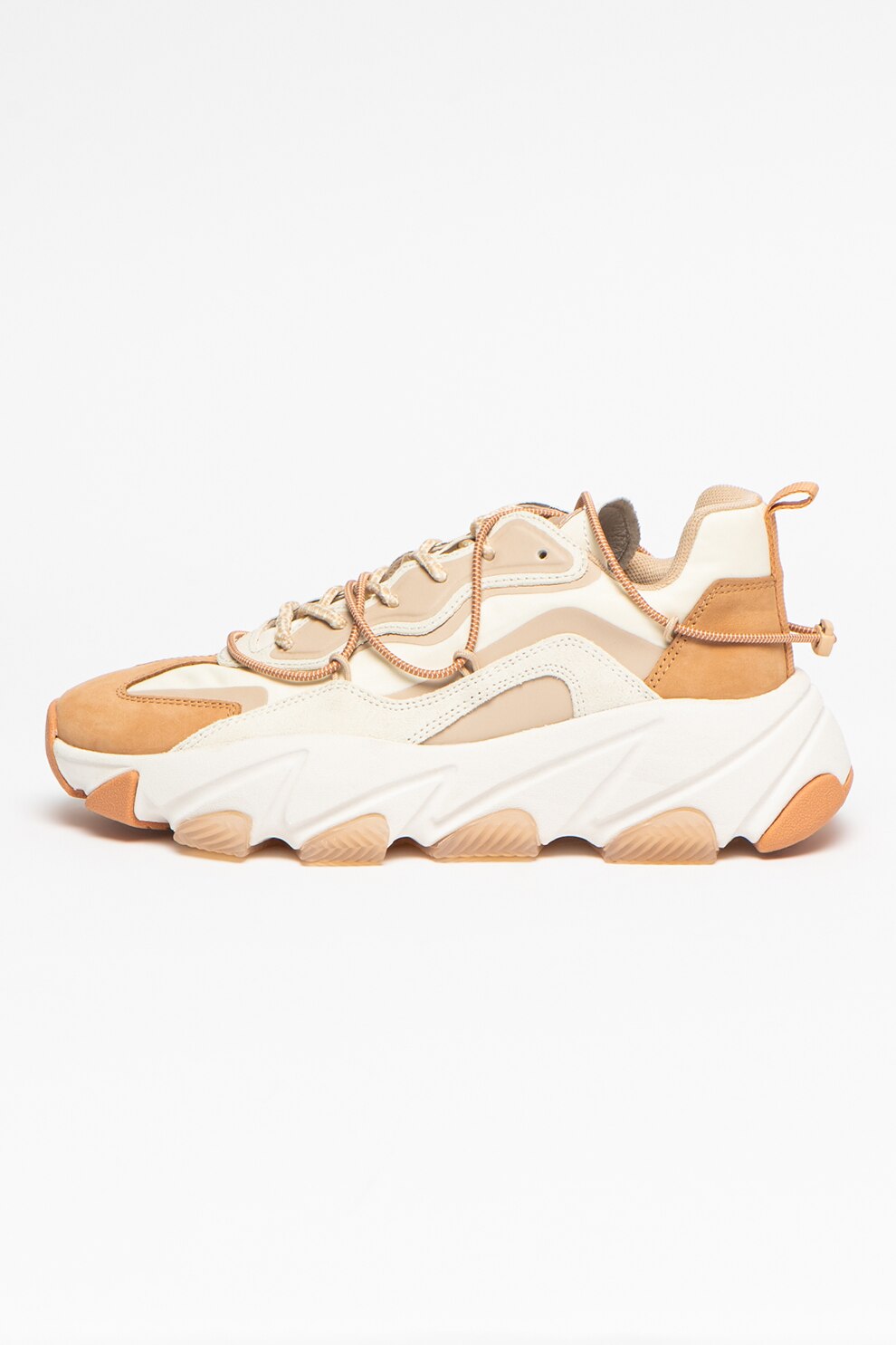 ASH, Pantofi sport cu aspect masiv si garnituri din piele intoarsa Extra, Maro deschis/Alb