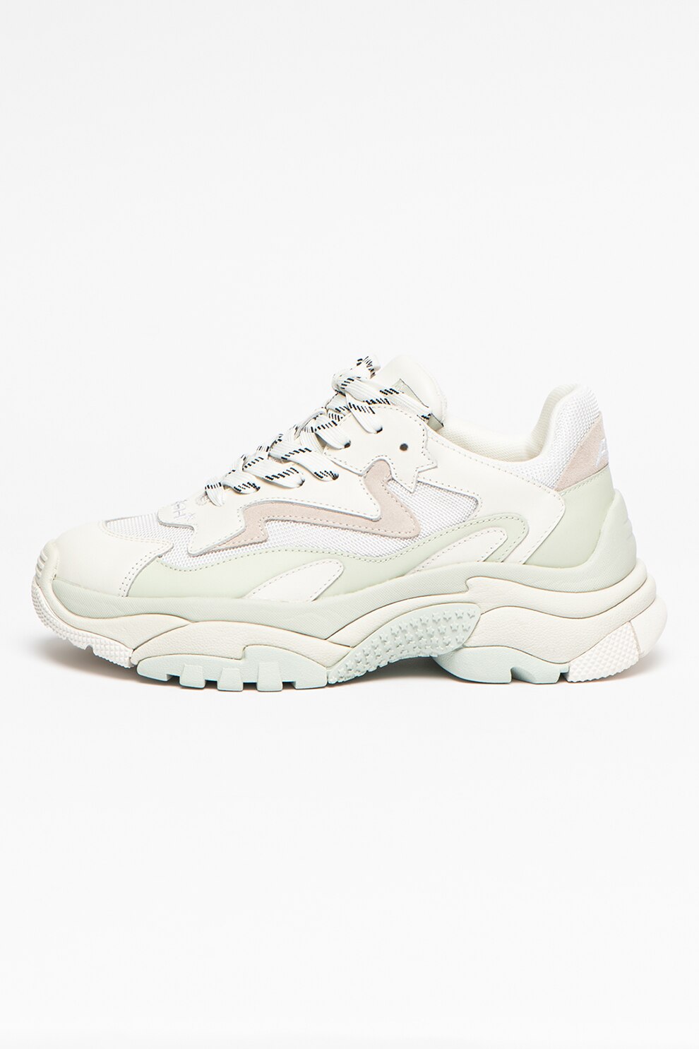ASH, Pantofi sport din piele si piele intoarsa cu aspect masiv Addict, Alb prafuit