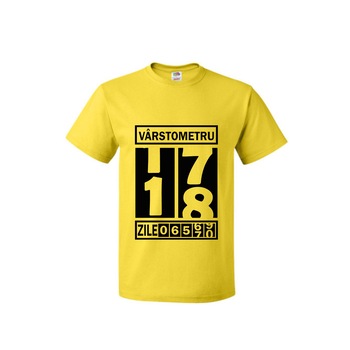 Tricou barbatesc mesaj Majorat Varstometru 18 ani, galben, M Tricou barbatesc mesaj Majorat Varstometru 18 ani, galben, M