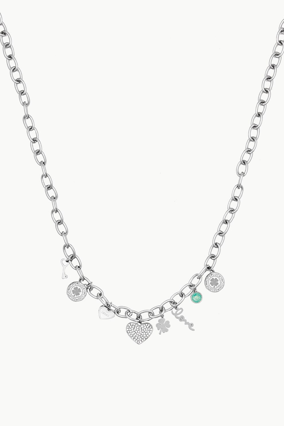 Liu Jo, Colier din lant cu pandantive si cristale, Argintiu