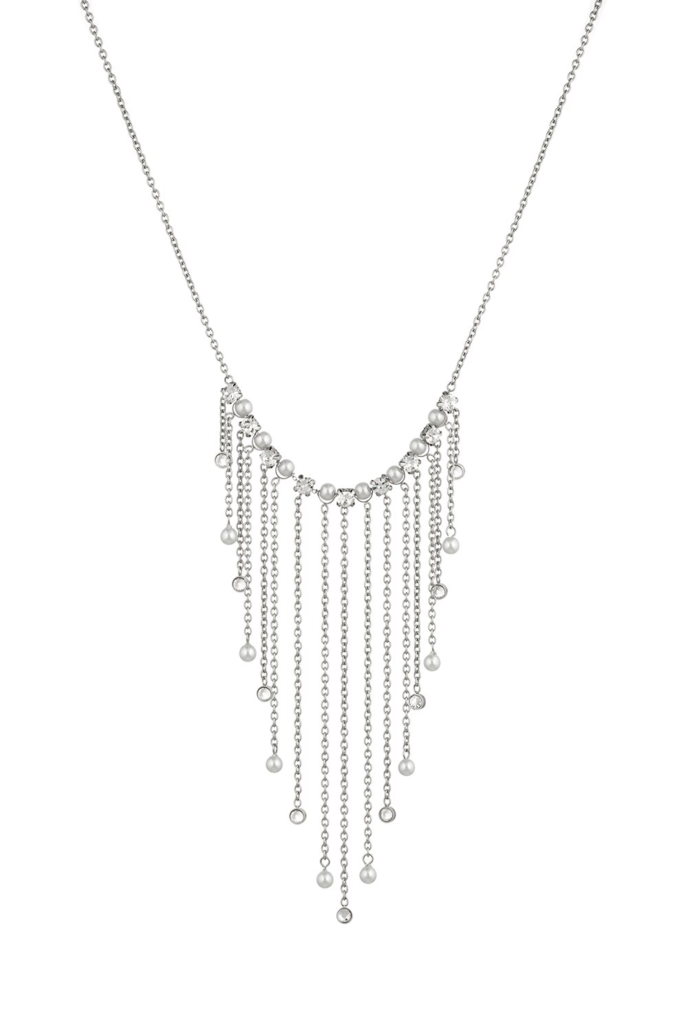 Liu Jo, Colier din otel inoxidabil cu cristale si perle sintetice, Argintiu