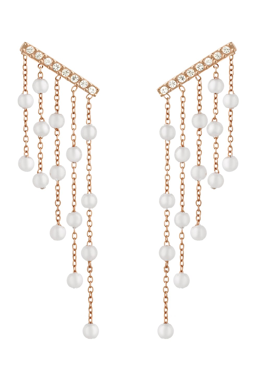 Liu Jo, Cercei drop din otel inoxidabil cu cristale si perle sintetice, Auriu rose