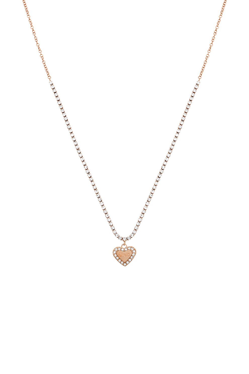 Liu Jo, Colier din otel inoxidabil cu pandantiv in forma de inima si cristale, Auriu/Argintiu