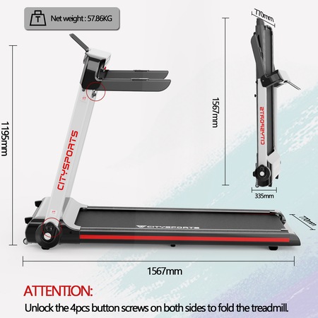 Banda de alergare electrica, CITYSPORTS, Model WP5, Pliabil, 2 CP, 15 km / h, Afisaj LED, Lumina ambientala, Gri