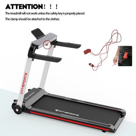 Banda de alergare electrica, CITYSPORTS, Model WP5, Pliabil, 2 CP, 15 km / h, Afisaj LED, Lumina ambientala, Gri