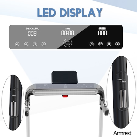 Banda de alergare electrica, CITYSPORTS, Model WP5, Pliabil, 2 CP, 15 km / h, Afisaj LED, Lumina ambientala, Gri