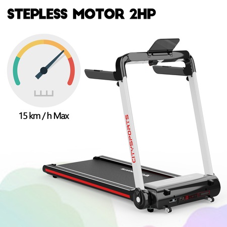 Banda de alergare electrica, CITYSPORTS, Model WP5, Pliabil, 2 CP, 15 km / h, Afisaj LED, Lumina ambientala, Gri