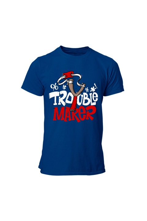 Tricou barbati, HAPPYMERCH, Trouble Maker, Albastru, S INTL