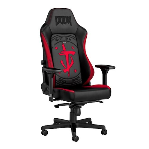 Scaun Gaming Noblechairs HERO DOOM Edition , Piele sintetica, Negru/Rosu, SGL