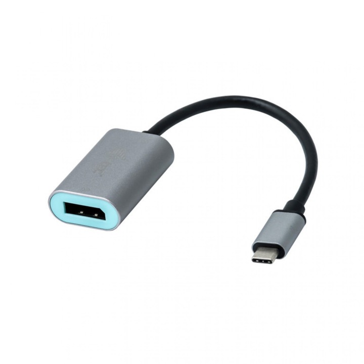 Адаптер USB-C към DisplayPort v1.2, 4K UltraHD, 60Hz, метален, i-Tec, кабел 15см, черен