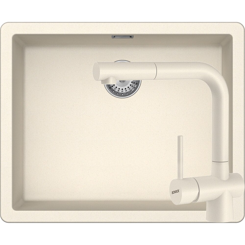 Kit chiuveta Schock Greenwich N-100L 556 x 456 mm si baterie Schock Laios Magnolia Cristadur cu Dus Extractibil