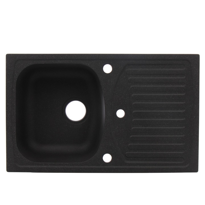 Chiuveta bucatarie DacEnergy©, forma dreptunghiulara, finisaj algranit, dimensiune 780x480x160 mm, cu picurator, culoare negru