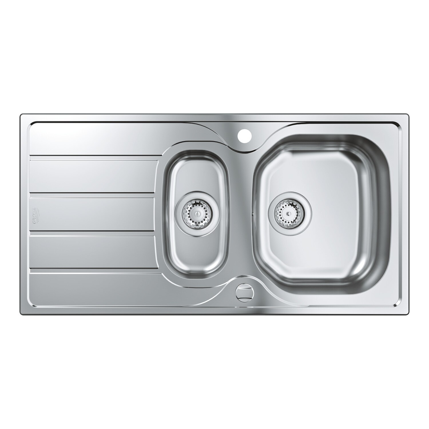 Chiuveta bucatarie Grohe K200 31564SD1, 970 x 500 mm, picurator, 2 cuve, reversibila, evacuare, inox satinat