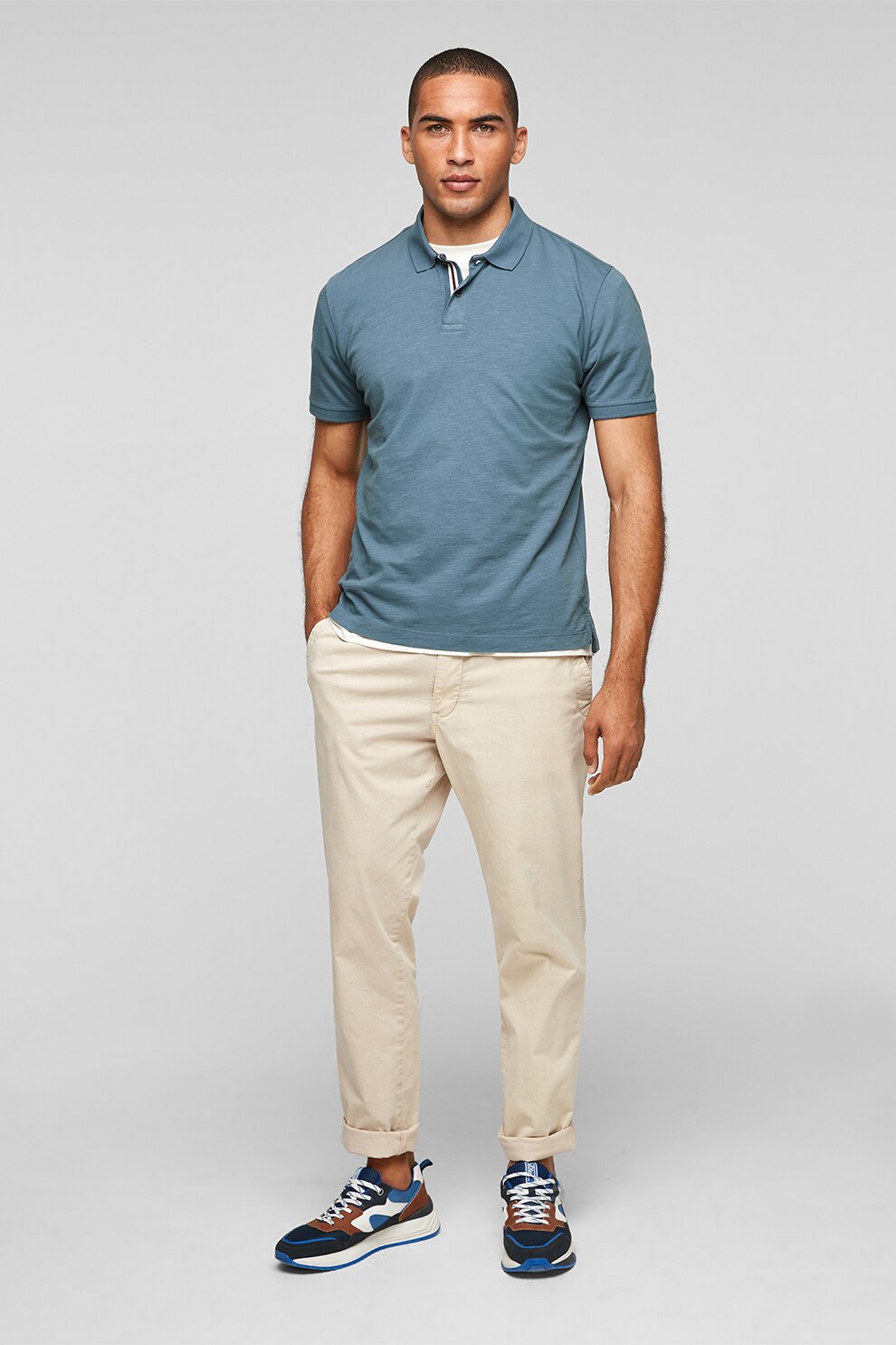 s.Oliver, Tricou polo de bumbac, Albastru prafuit