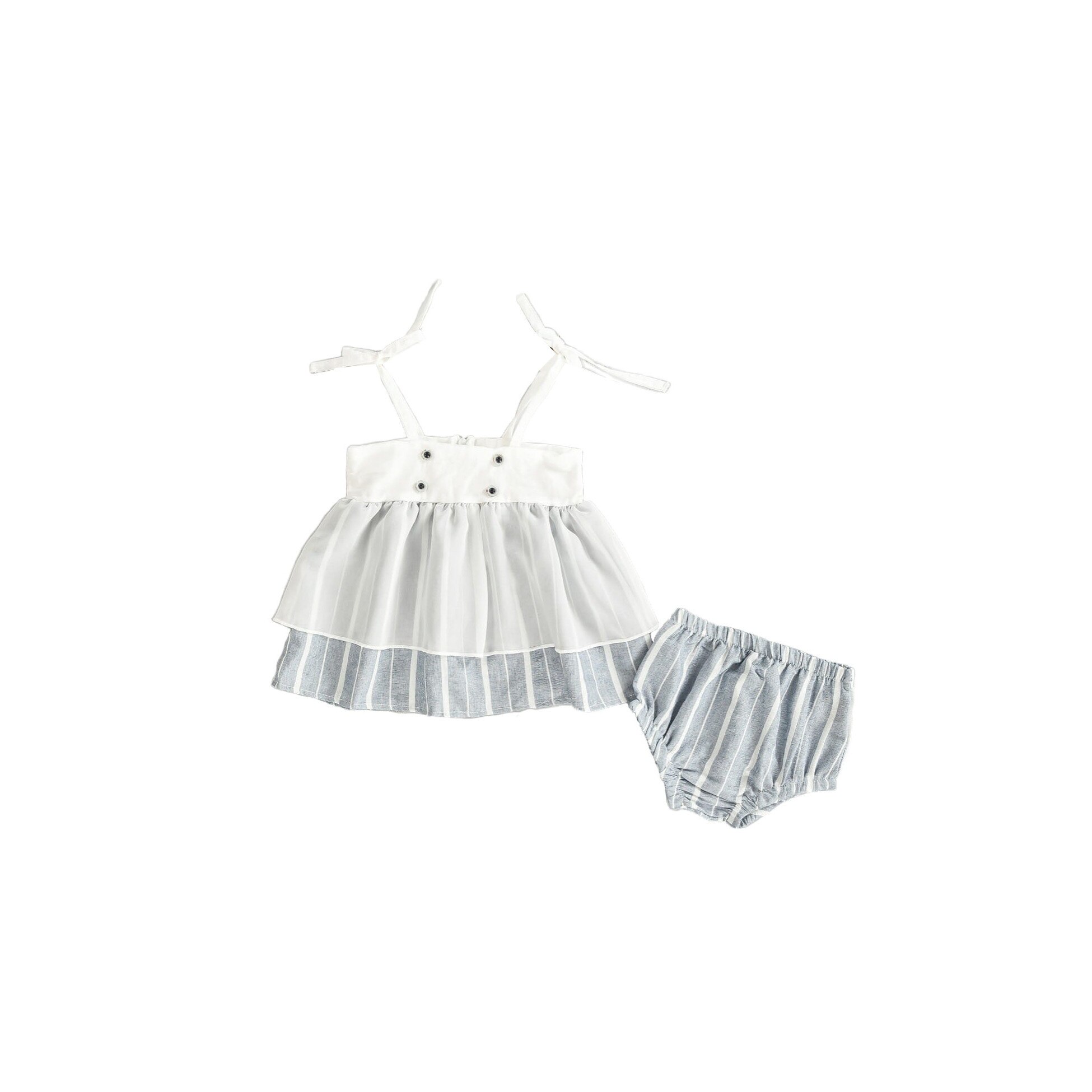 Set 2 piese, rochita, poliester, alb/gri, 9-24 luni