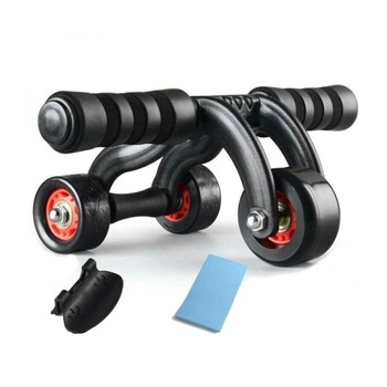 Set aparat abdomene cu 3 roti cu protectie genunchi din spuma, Hiperlion, negru Set aparat abdomene cu 3 roti cu protectie genunchi din spuma, Hiperlion, negru