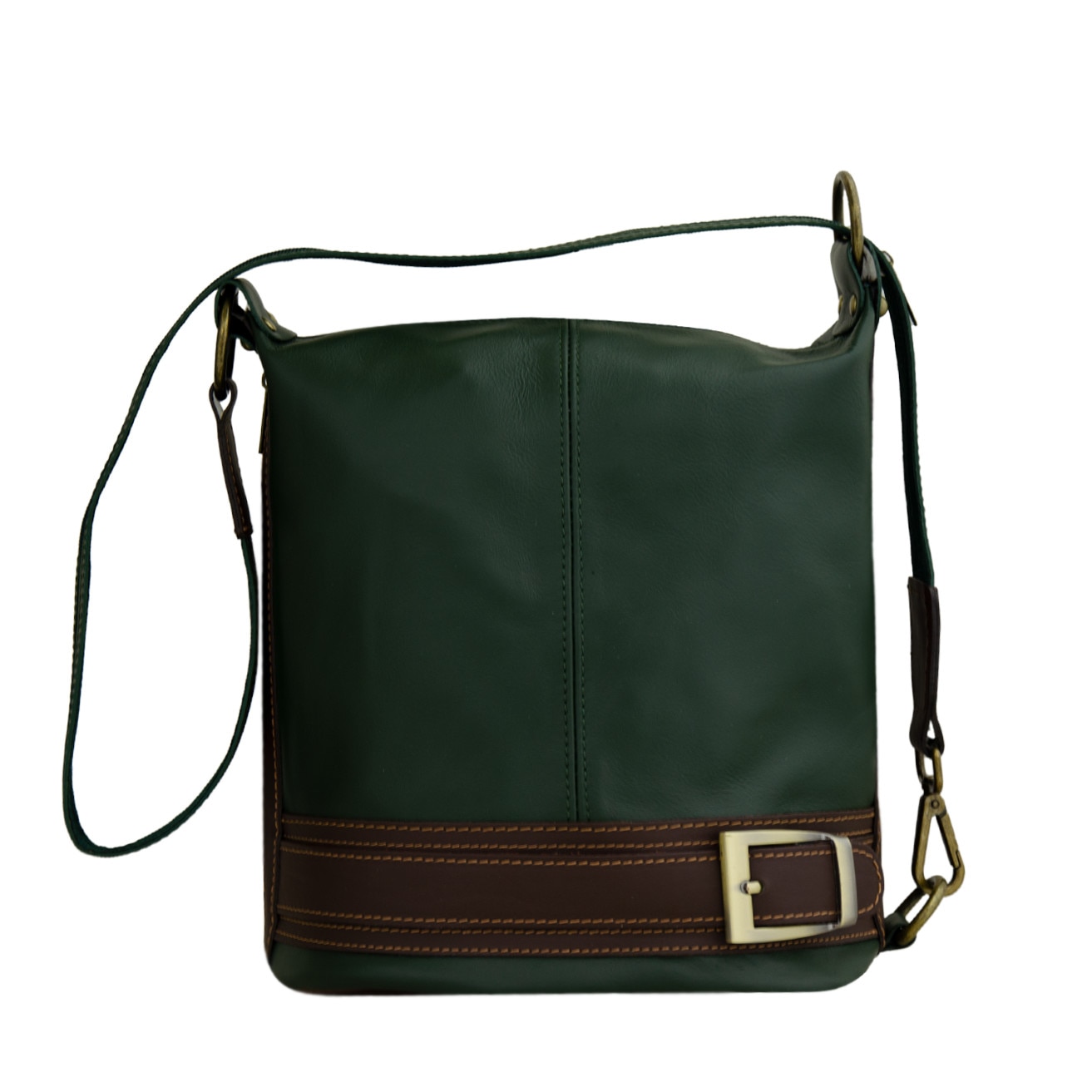 Geanta de dama tip saculet din piele naturala Eva Bags, Irina verde inchis