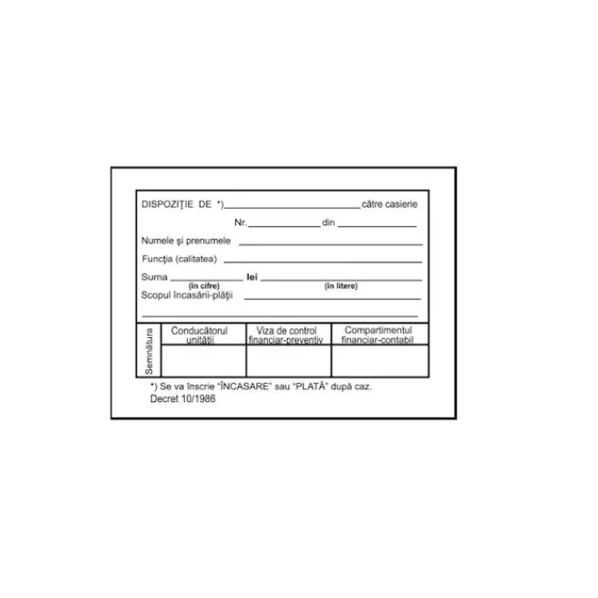 Dispozitie de plata casa, A6, 100 file