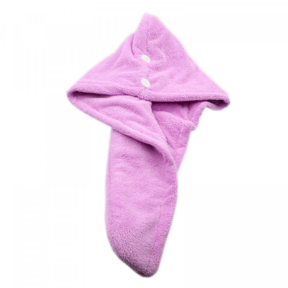 Prosop pentru uscat parul, dublu material, cu un nasture pentru fixare, pentru adulti, 65 x 26 cm, Mov