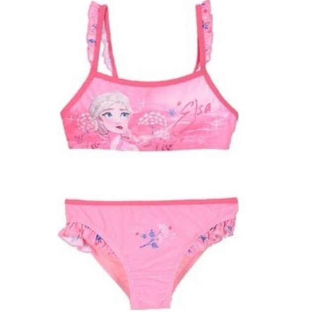 Costum baie 2 piese cu volane Frozen Disney 8531, Roz deschis