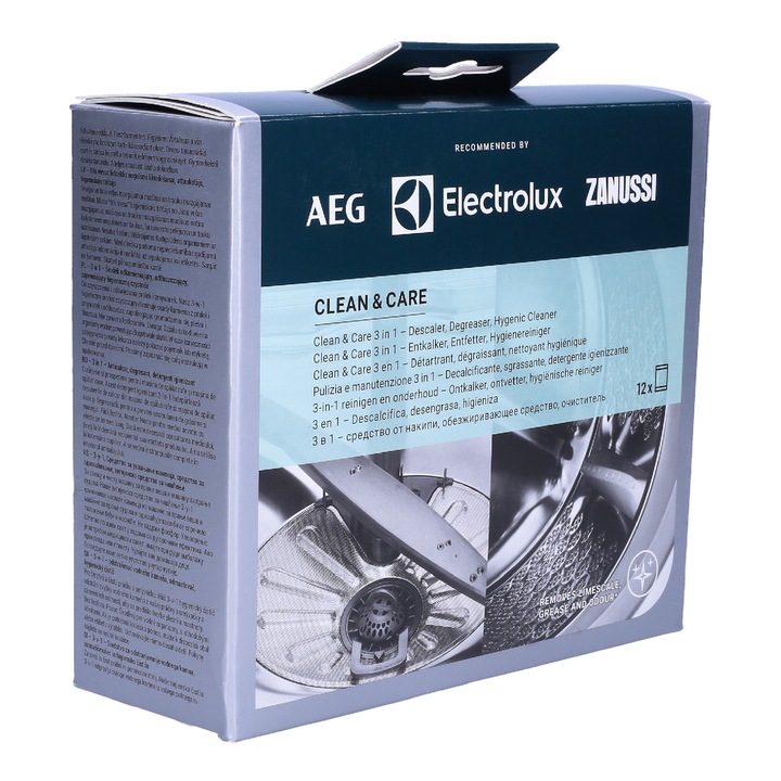 AEG-Electrolux Clean and Care 3 az 1-ben oldat mosógépekhez és mosogatógépekhez, 12x50g