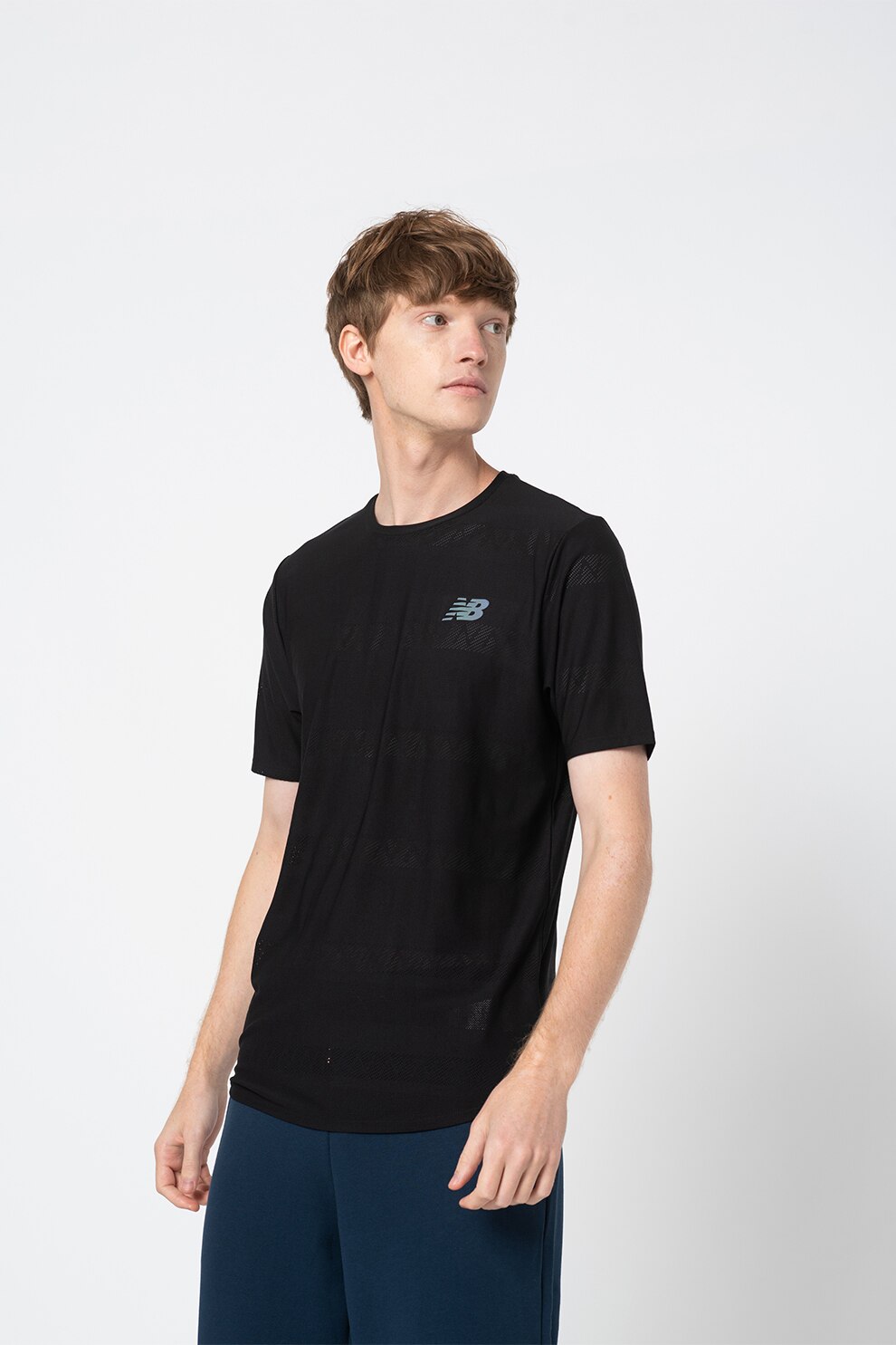 New Balance, Tricou cu model logo pentru alergare Jacquard, Negru