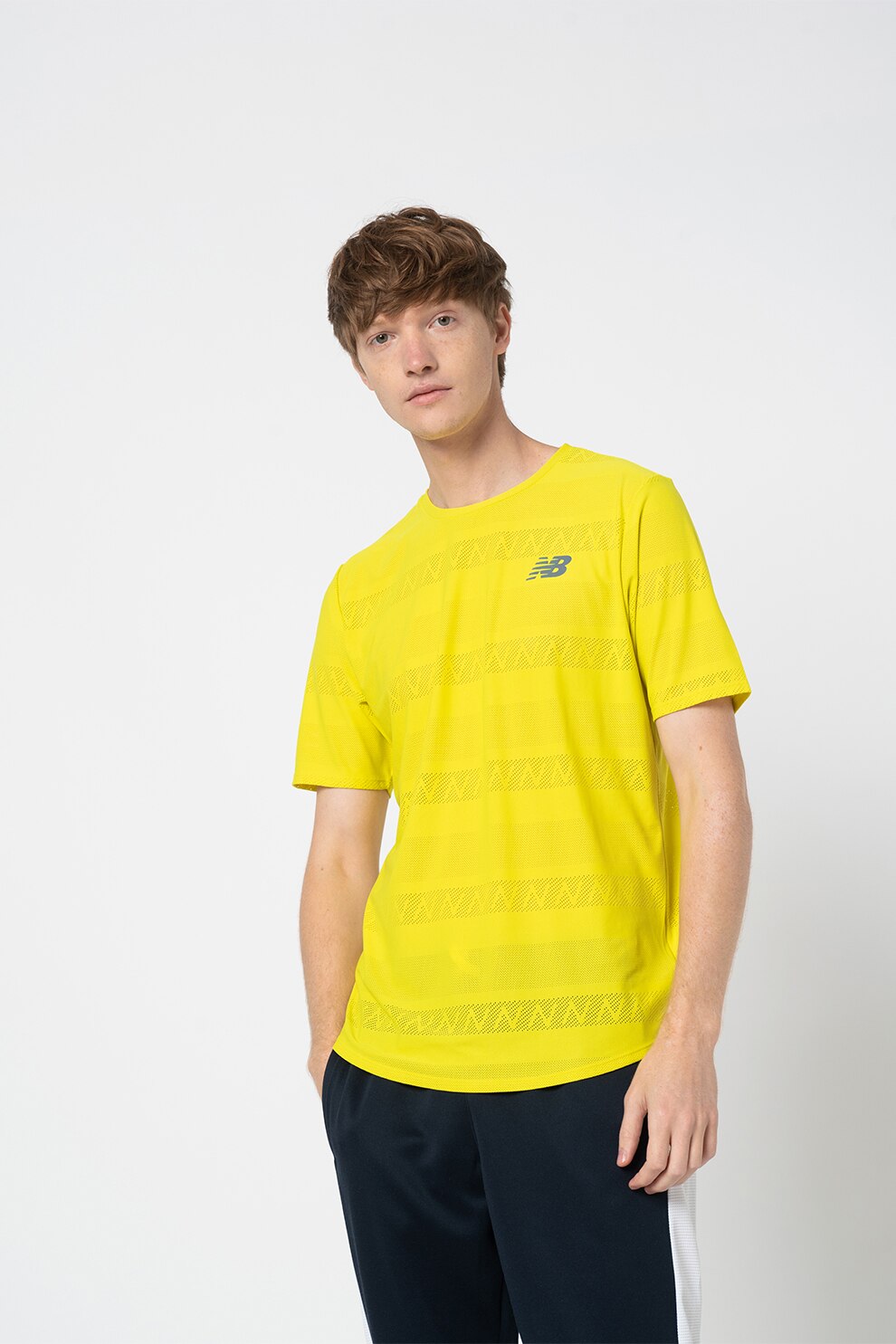 New Balance, Tricou cu model logo pentru alergare Jacquard, Galben